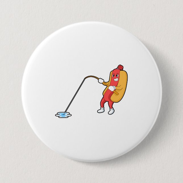 Hotdog beim Angeln mit Angelgestänge Button (Vorderseite)