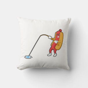 Hotdog beim Angeln mit Angelgestänge Kissen