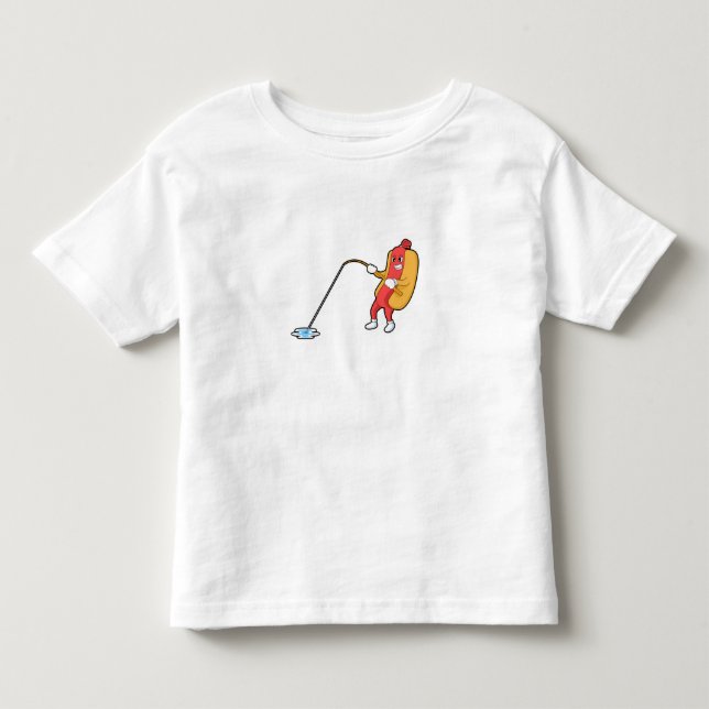 Hotdog beim Angeln mit Angelgestänge Kleinkind T-shirt (Vorderseite)