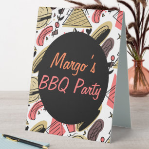 Hotdog Burger Doodle BBQ Geburtstagsmuster Tischaufsteller