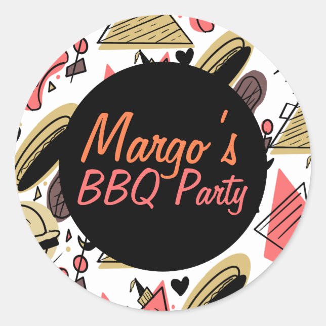 Hotdog Burger Doodle GRILLEN Birthday Pattern Runder Aufkleber (Vorderseite)