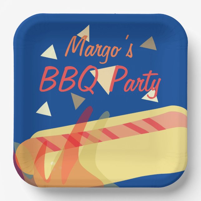 Hotdog Cookout GRILLEN Birthday Party Blue Pappteller (Vorderseite)