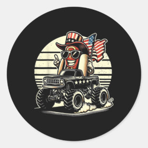 Hotdog fährt mit Monstertruck 4. Juli USA-Flagge C Runder Aufkleber