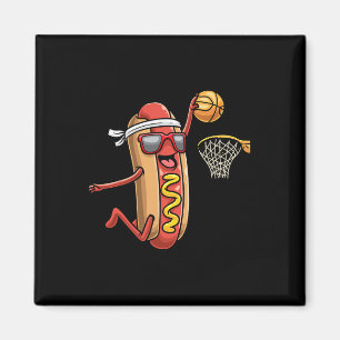 Hotdog in Bread Roll Playing Basketball Sportplan Magnet