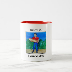 Hotdog Man, Route 66 in Atlanta, Illinois Zweifarbige Tasse