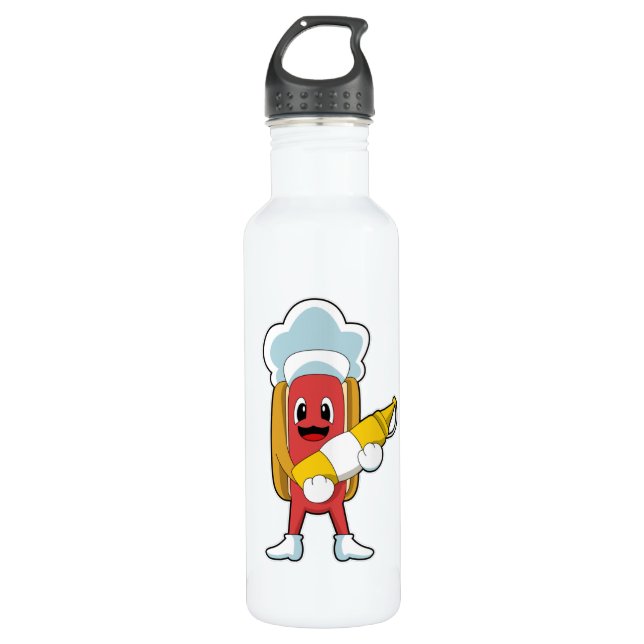 Hotdog mit Senf Edelstahlflasche (Vorderseite)