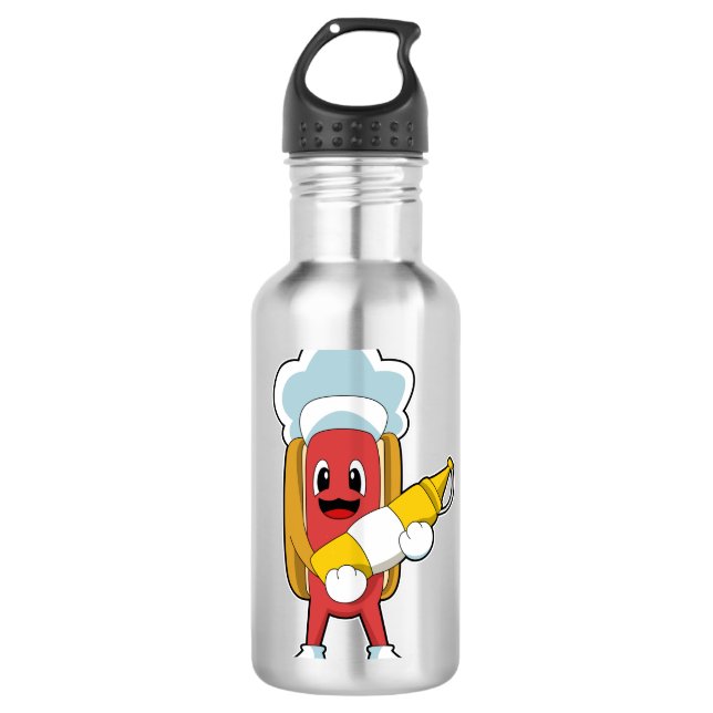 Hotdog mit Senf Edelstahlflasche (Vorderseite)