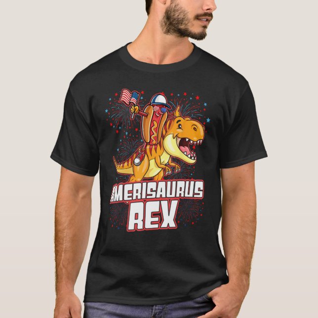 Hotdog Rex Dinosaur 4th of July Amerisaurus   T-Shirt (Vorderseite)