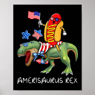 Hotdog Riding T Rex Dinosaur 4. Juli Amerisaur Poster