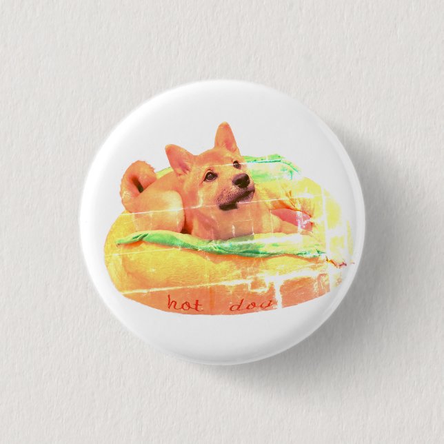 Hotdog Shiba Abzeichen Button (Vorderseite)