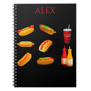 Hotdog Spiralheft mit individuelle Name. Notizblock