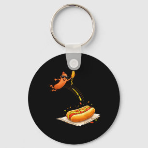 Hotdog springt in ein Brötchen lustige Food-Cartoo Schlüsselanhänger