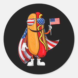 Hotdog Sungles Amerikanische Flagge USA Lustig 4.  Runder Aufkleber