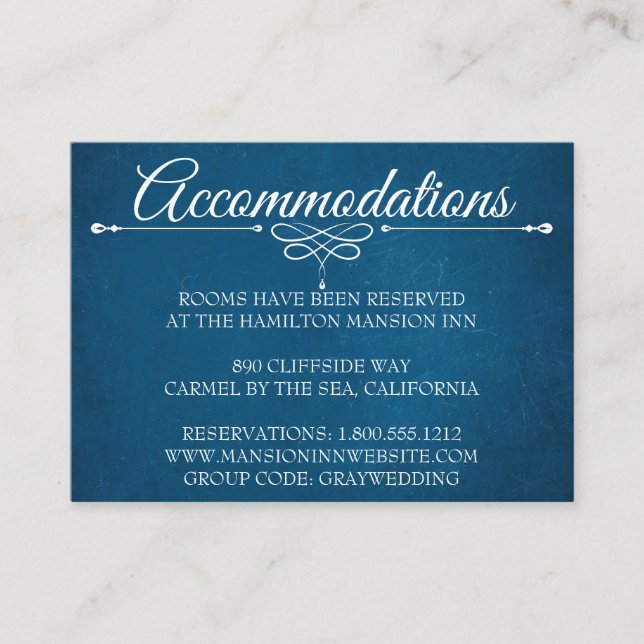 Hotel Accommodation Cards Moderne blaue Marine Begleitkarte (Vorderseite)