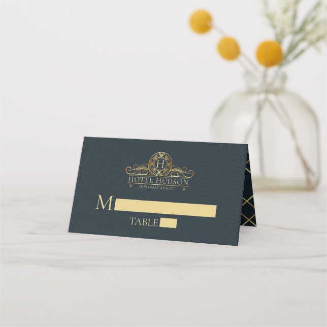 Hotel Branding Luxus Blue Gold Platzkarte (Vorderseite)