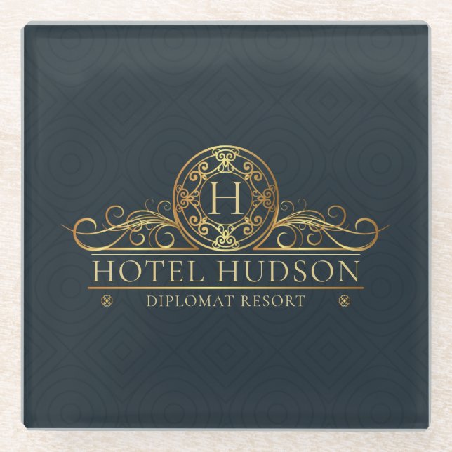 Hotel Business Branding Luxury Gold Glasuntersetzer (Vorderseite)