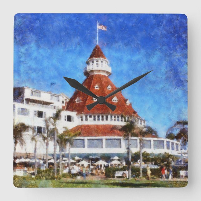 Hotel Del Coronado Quadratische Wanduhr (Vorderseite)