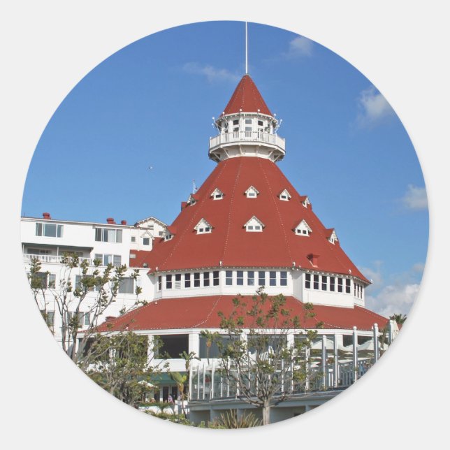 Hotel Del Coronado vom Strand Runder Aufkleber (Vorderseite)