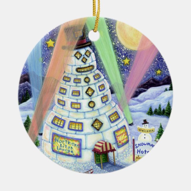 HOTEL FUNNY SNOWMAN, NORDLICHKEITEN UND PENGUINEN KERAMIK ORNAMENT (Vorne)
