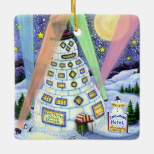HOTEL FUNNY SNOWMAN, NORDLICHKEITEN UND PENGUINEN KERAMIKORNAMENT