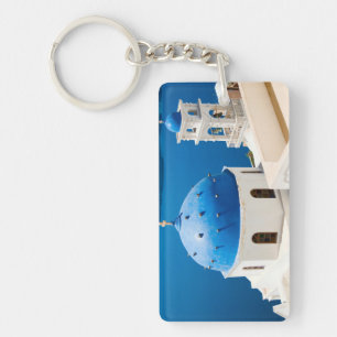 Hotel Greece Church Santorini blauer Foto und Text Schlüsselanhänger