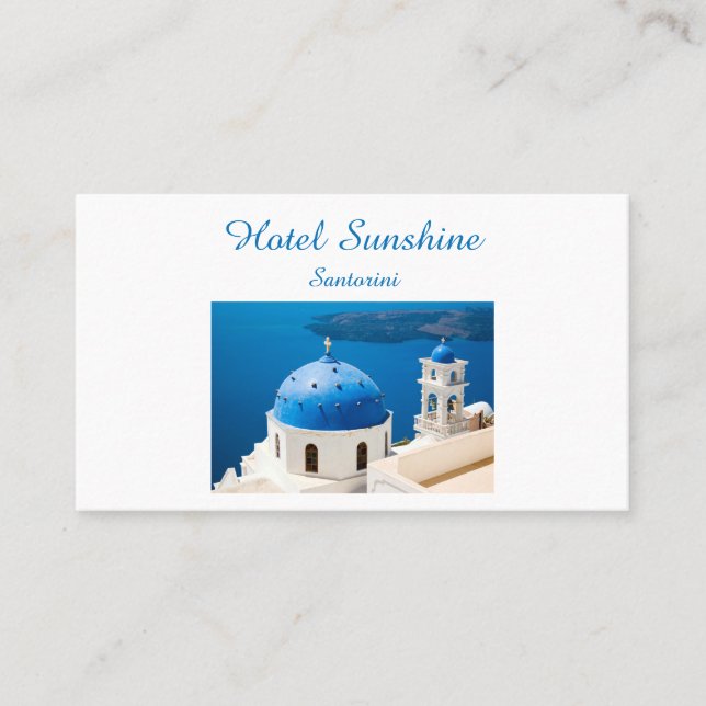 Hotel Greece Church Santorini blauer Foto und Text Visitenkarte (Vorderseite)