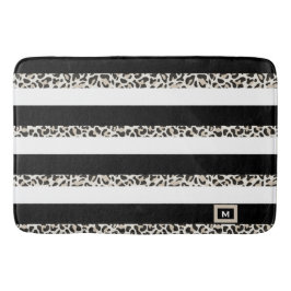 Hotel Monogram Black Rose Gold White Strip Badematte
