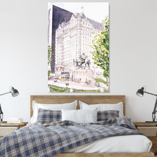 Hôtel Plaza NYC Aquarelle sur toile encadrée