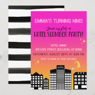 Hotel skyline Girl slumber Party pink ombre Einladung