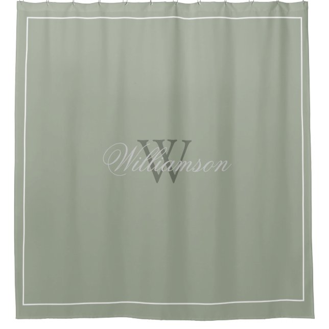 Hotel Style Desert Sage Green with Name & Monogram Duschvorhang (Vorderseite)