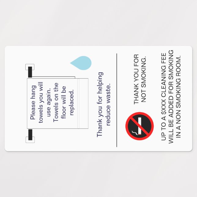 Hotelhandtuch und Raucherzeichen Etiketten (Design 3)