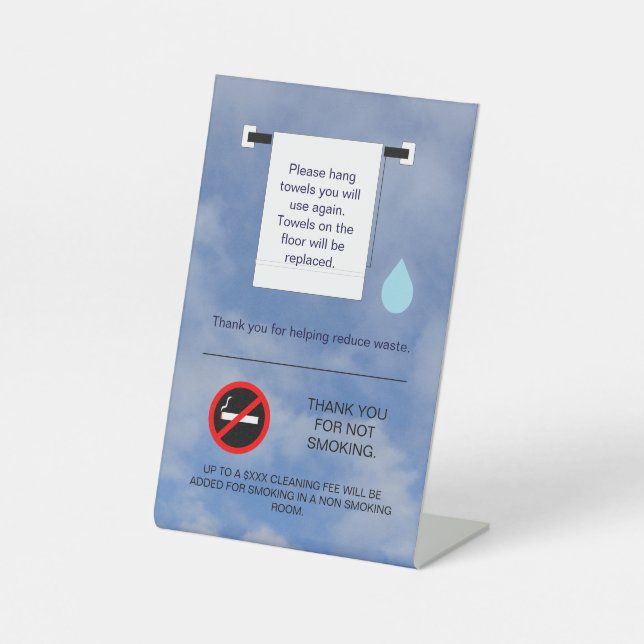 Hotelhandtuch und Raucherzeichen Sockelschild (Vorderseite)