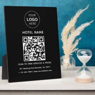 Hotelname Logo und QR Code Services Preise Details Fotoplatte