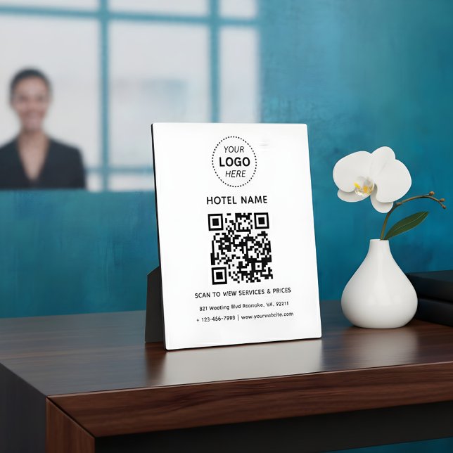 Hotelname Logo und QR Code Services Preise Details Fotoplatte (Von Creator hochgeladen)