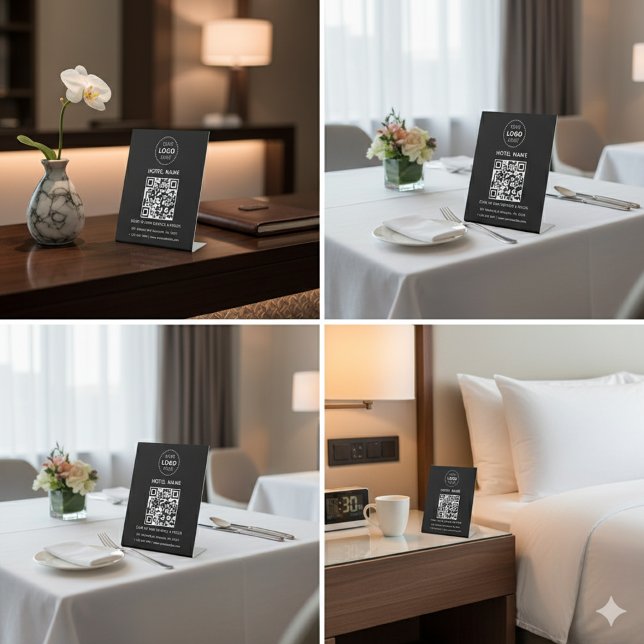 Hotelname Logo und QR Code Services Preise Details Sockelschild (Von Creator hochgeladen)