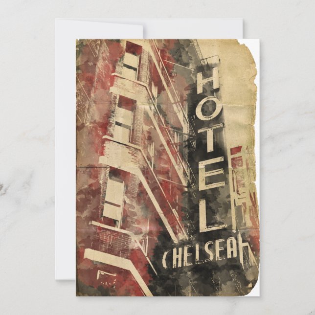 Hôtels Chelsea NYC Invitations d'aquarelle Vintage (Devant)