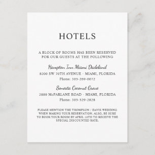 Hotels Modern Minimalistisch Schwarz und Weiß Begleitkarte