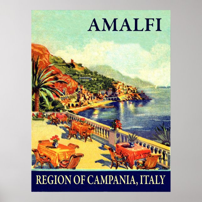 Hotelterrasse in Amalfi, Kampanien, Italien, Reise Poster (Vorne)