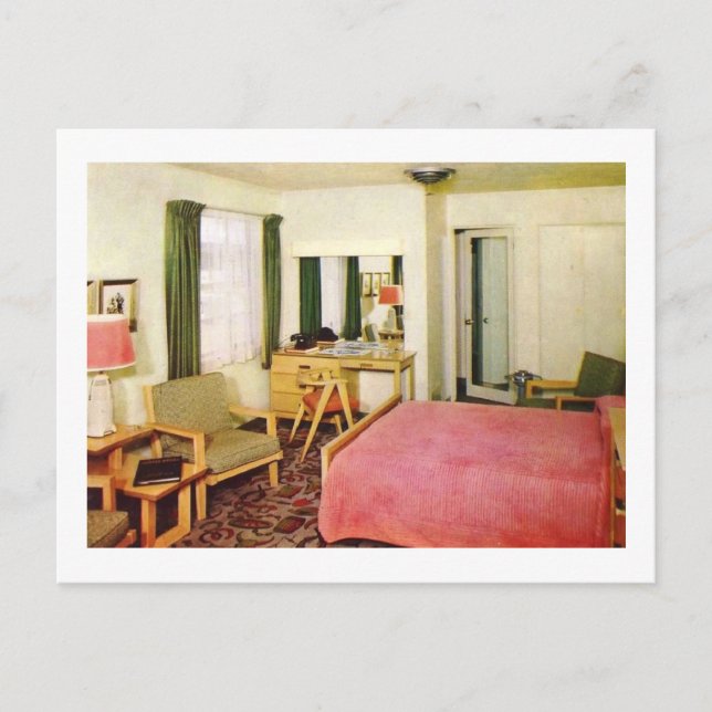 Hotelzimmer Räume 1950er Retro Postkarte (Vorderseite)