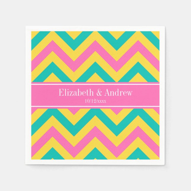 HotPink2 Aquamarin Ananas LG Zickzack Name Monogra Serviette (Vorderseite)