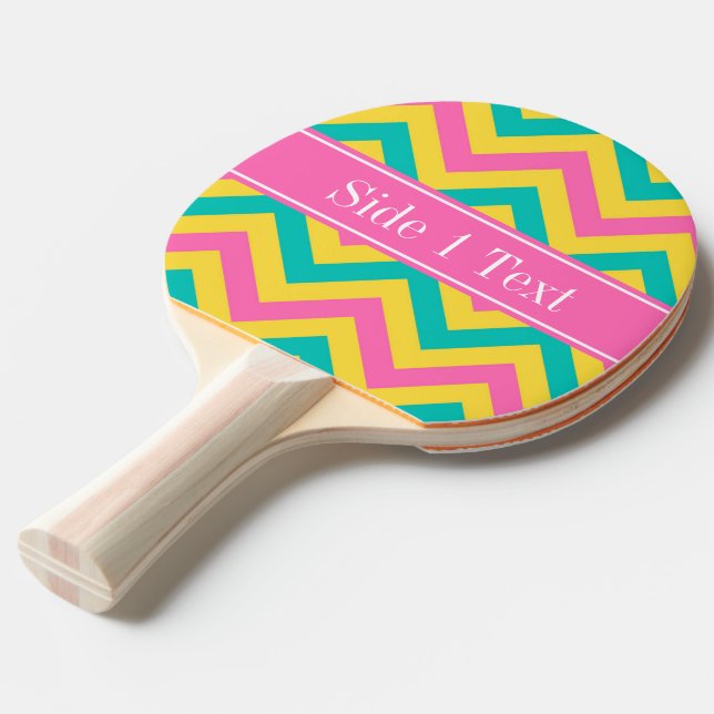 HotPink2 Aquamarin Ananas LG Zickzack Name Monogra Tischtennis Schläger (Vorderseite)