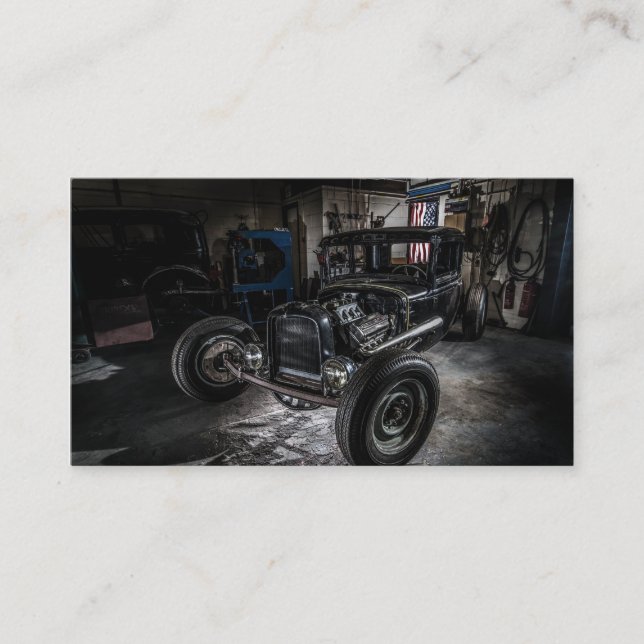 Hotrod dans un Carte de visite de garage (Devant)