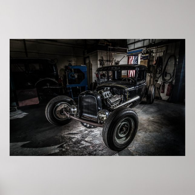 Hotrod dans une affiche de garage / Impression (Devant)