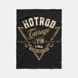 Hotrod Garage USA Clic Auto Hotrod abgenutzt Desig Fleecedecke