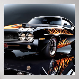 Hotrod Muscle Classic Car mit Flames Poster Print