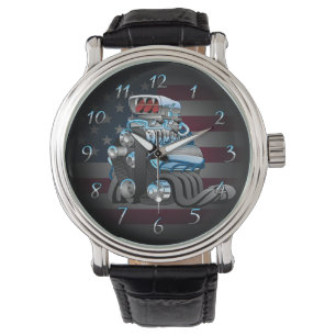 Hotrod Racing Car Motor Cartoon Illustration Armbanduhr