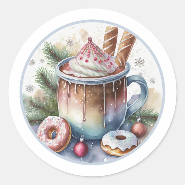 Hott Coco mit/ Donuts Weihnachtskleber Runder Aufkleber (Vorderseite)