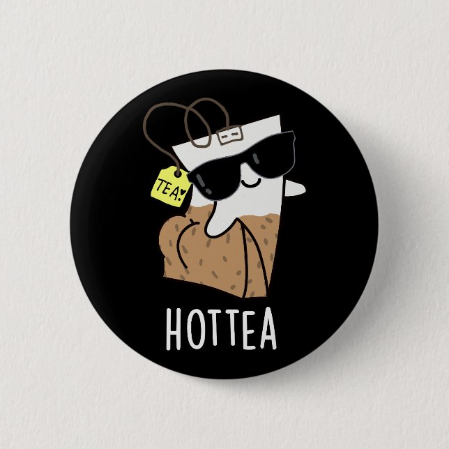 Hottea Funny Hot Tea Pun Dark BG Button (Vorderseite)