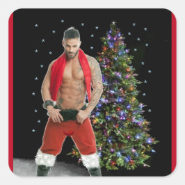 Hottest Hunk Buff Weihnachten Quadratischer Aufkleber