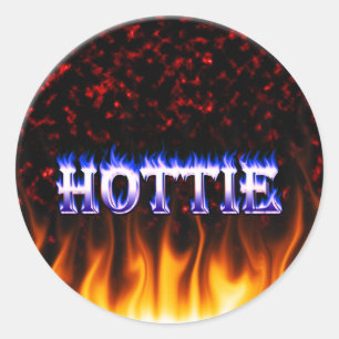 Hottie Feuer und Flammen Rotmarmor Runder Aufkleber